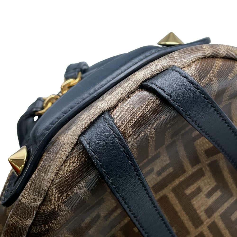 FENDI Zucca Backpack Brown/Black8BZ038 PVC Coated Canvas Leather