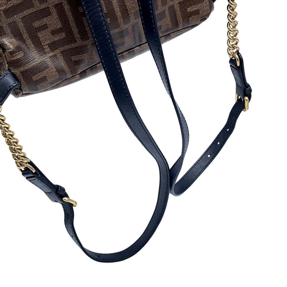 FENDI Zucca Backpack Brown/Black8BZ038 PVC Coated Canvas Leather