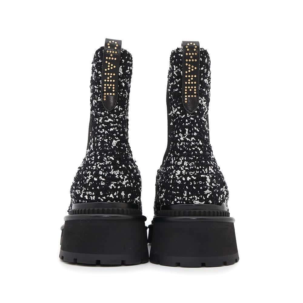 CHANEL Side gore short boots Black/WhiteG45087 Leather Tweed Patent Leather Size 36 1/2