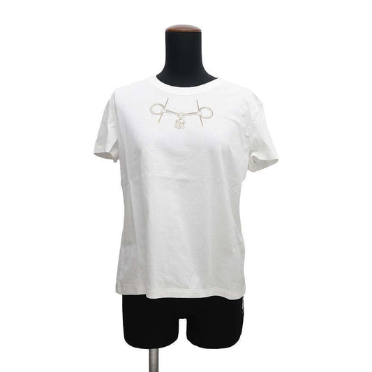 HERMES T-Shirt Cartouche "Mall" Size 40 Blanc Casse Cotton100%