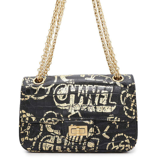 CHANEL 2.55 ChainShoulder Bag Black/GoldAS0874 Embossed Leather