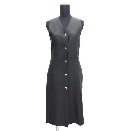 HERMES Long gilet Size 34 Black Deer Leather100%