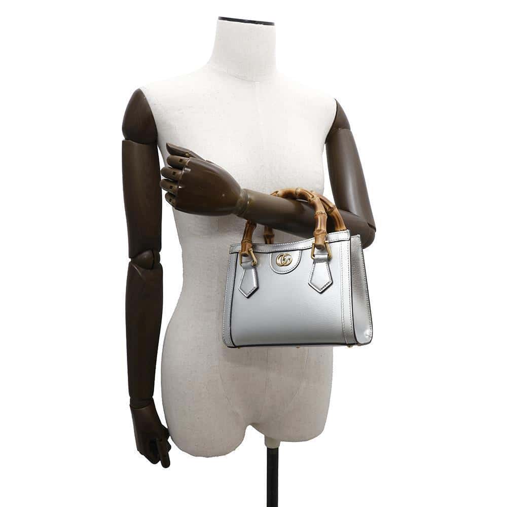 GUCCI Bamboo Diana Shoulder Silver702732 Leather Size Mini