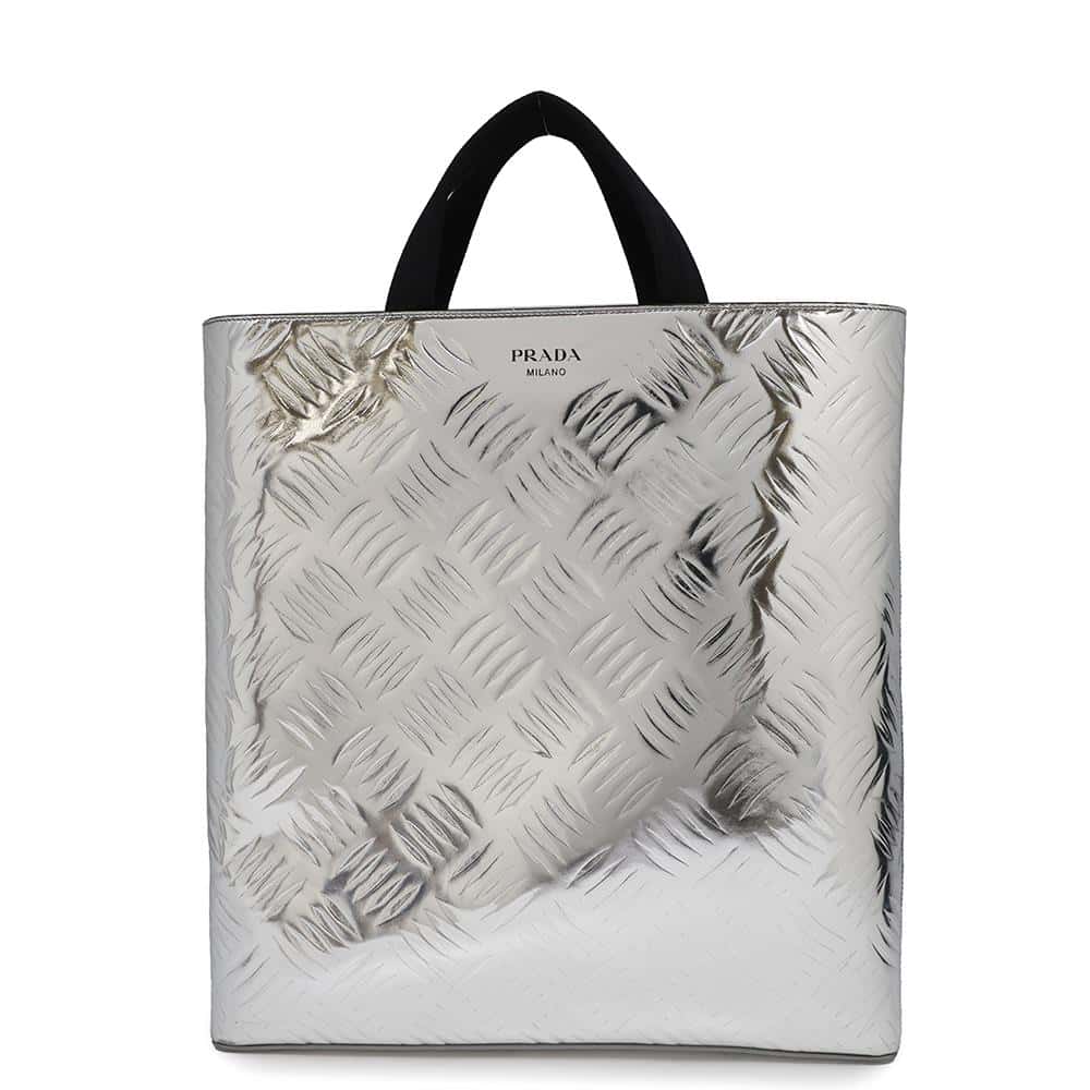 PRADA Tote Silver2VG113 BrushedLeather