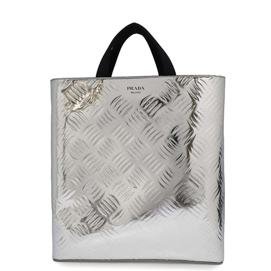 PRADA Tote Silver2VG113 BrushedLeather