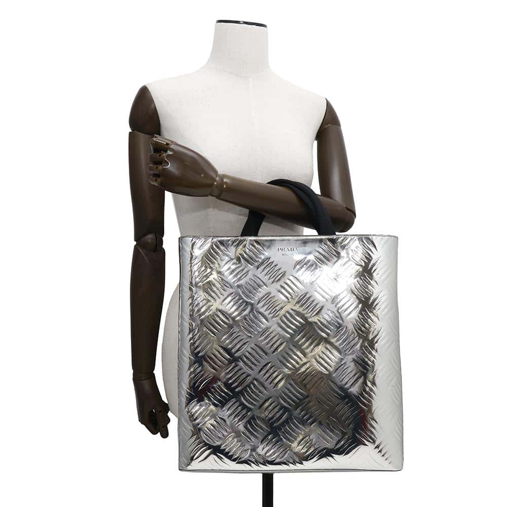 PRADA Tote Silver2VG113 BrushedLeather