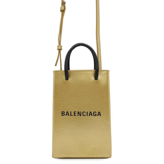 BALENCIAGA Shopping phone holder Gold593826 Leather