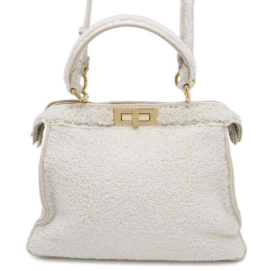 FENDI Peekaboo Icy You White8BN321 Mouton Size Medium
