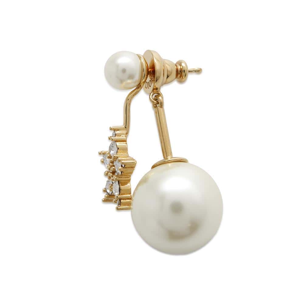 Dior Tribal earrings single Gold Metal Faux Pearl  Rhinestone