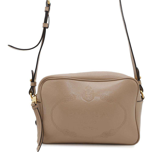 PRADA Logo Shoulder Bag Beige1BH089 Leather