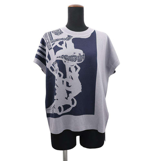 HERMES Short sleeve knit JacquardKnit 《Bride de Gala》 Size Chronomat 44 Blue・NoirH5E2685DA5H34 Rayon49% Silk27% Cotton20% Nylon4%