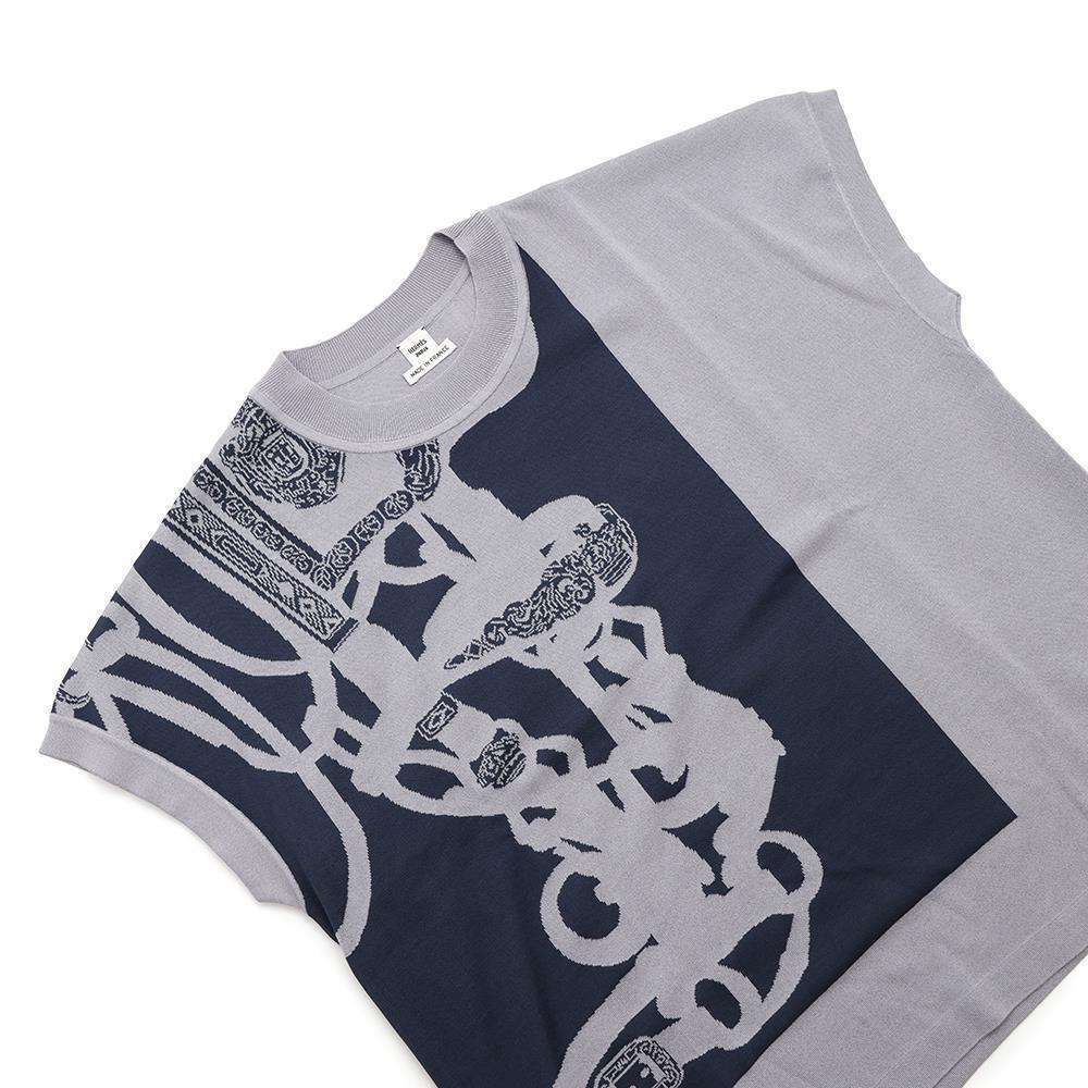 HERMES Short sleeve knit JacquardKnit 《Bride de Gala》 Size Chronomat 44 Blue・NoirH5E2685DA5H34 Rayon49% Silk27% Cotton20% Nylon4%