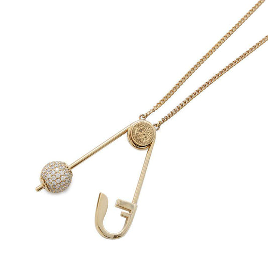FENDI Fendace Safety Pin Motif Rhinestone Necklace Gold8AH599 A44G Gold Plated Rhinestone