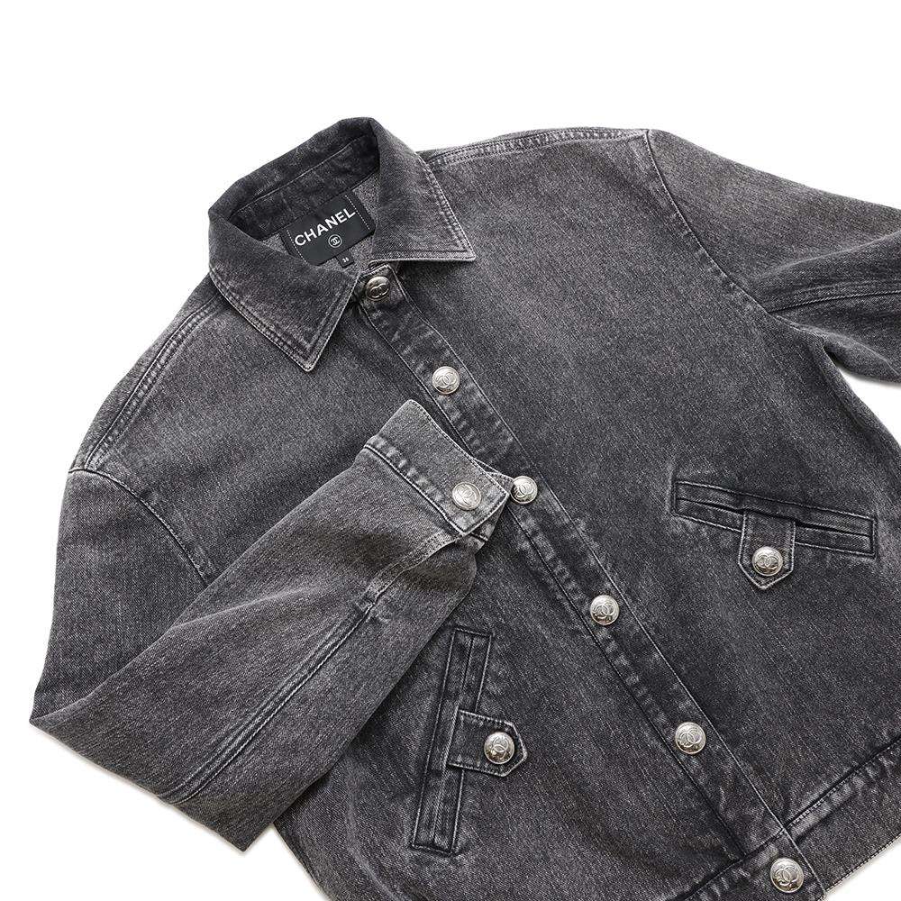 CHANEL COCO Button Denim Jacket Size 36 BlackP74033 Cotton 70% Viscose 18% Polyester 12%