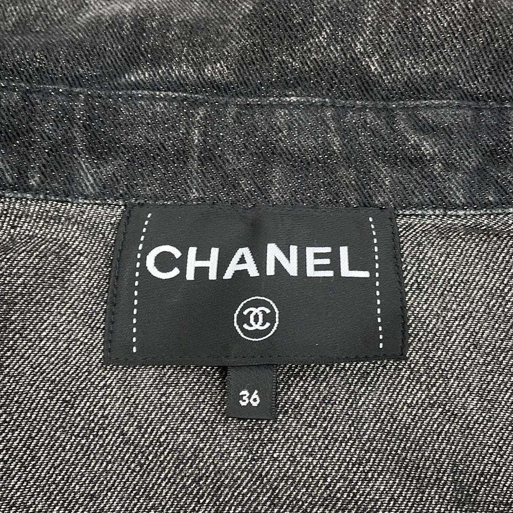 CHANEL COCO Button Denim Jacket Size 36 BlackP74033 Cotton 70% Viscose 18% Polyester 12%