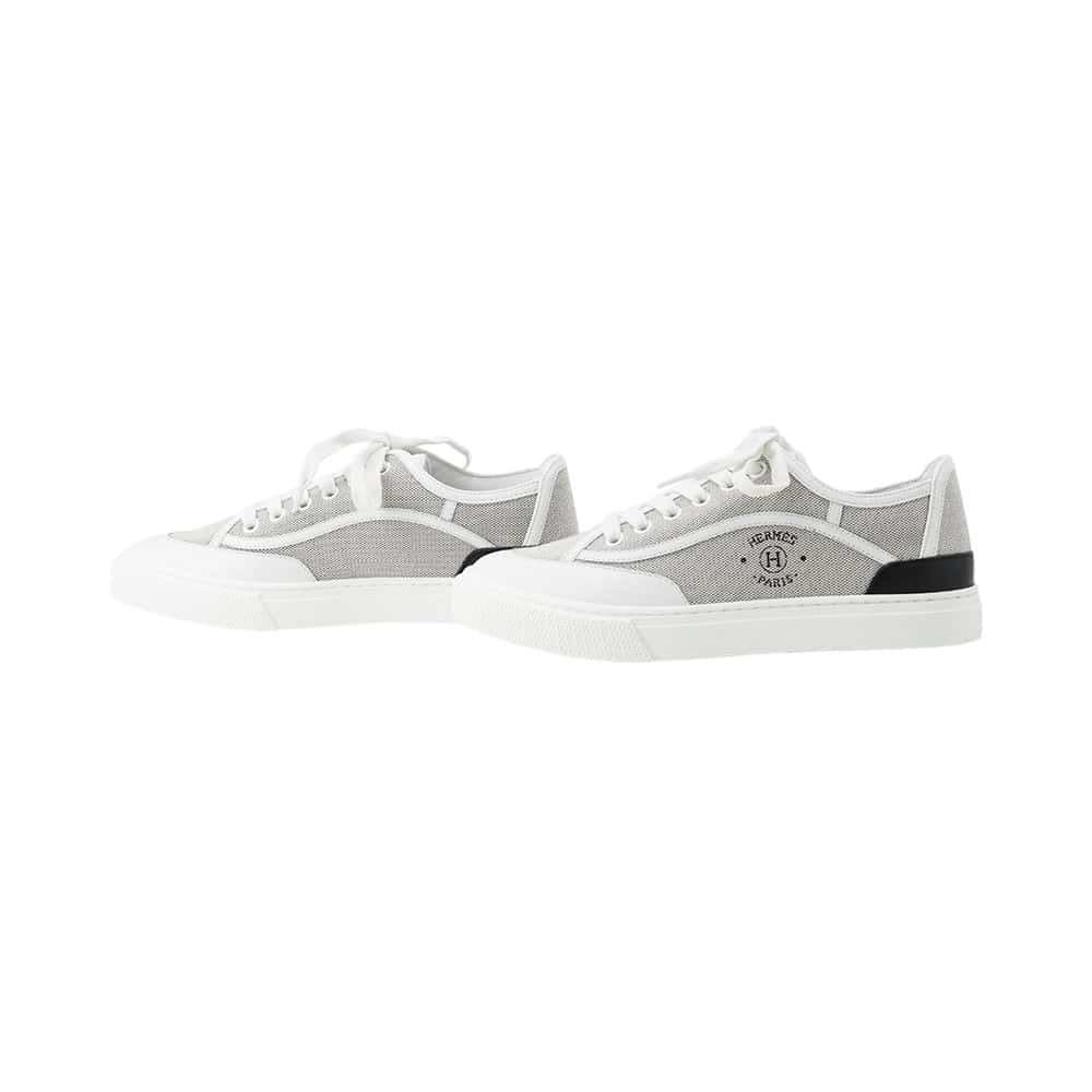 HERMES Sneakers 《Get》 PluNoir / WhiteH231724Z Toile H Leather Size 36