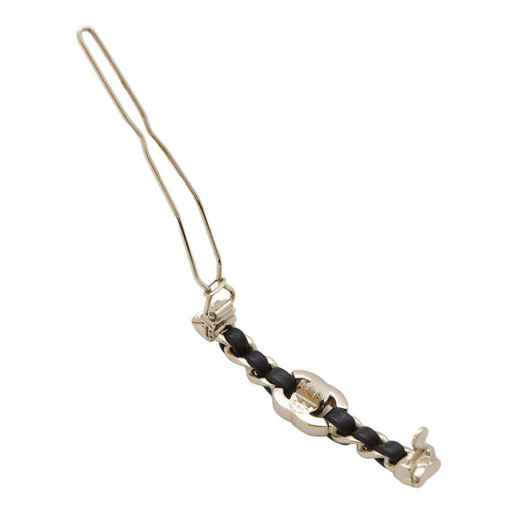 CHANEL CC Logo Turnlock Hair Clip Black Metal Leather