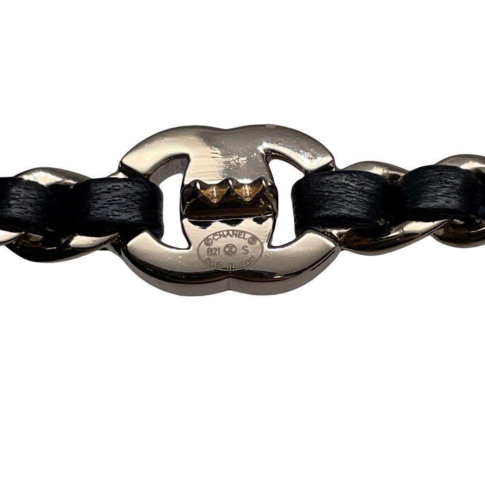 CHANEL CC Logo Turnlock Hair Clip Black Metal Leather