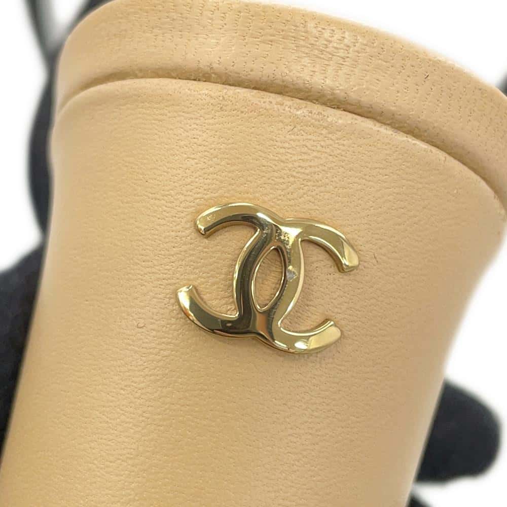 CHANEL Double Chain EncreStrap Heel Sandals Beige/BlackG45094 Leather Size 35H