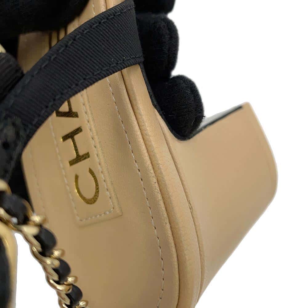 CHANEL Double Chain EncreStrap Heel Sandals Beige/BlackG45094 Leather Size 35H