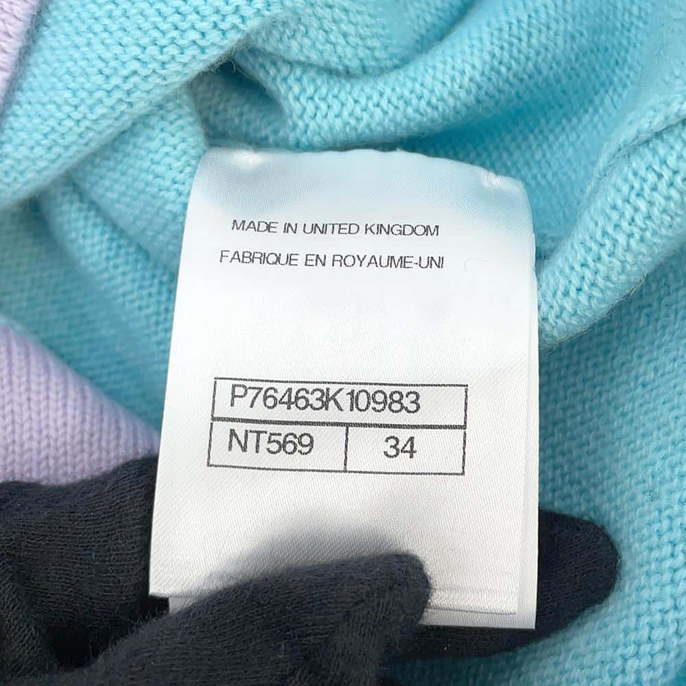 CHANEL cardigan Size 34 Light Blue/PurpleP76463 Cashmere100% Rhinestone