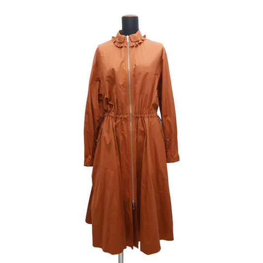 HERMES Frill Zip Elastic Dress Size 38 Orange Canyon Cotton100%