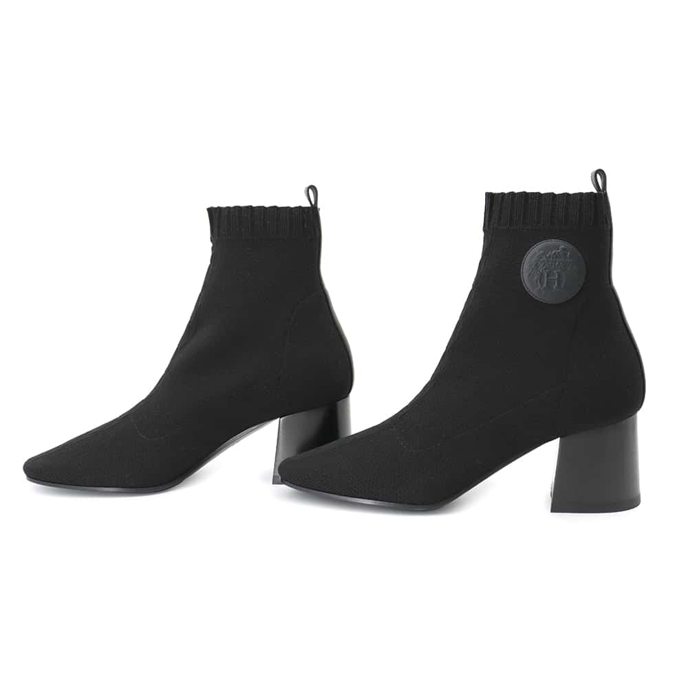 HERMES EncreBoots VolVert 60 Black Knit Leather Size 39