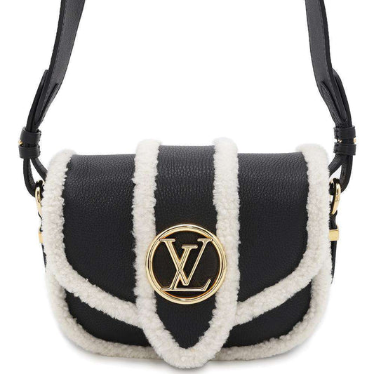 LOUIS VUITTON LV Pont Neuf Soft NoirM58971 Calf Leather Shearling Size PM