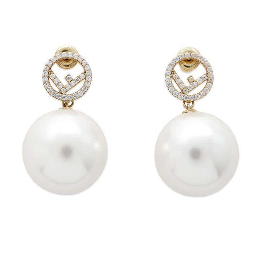 FENDI Fiz Pearl Earrings White/Gold8AG858 Metal Faux Pearl  Rhinestone
