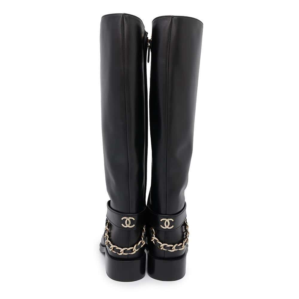 CHANEL chain long boots BlackG39171 Leather