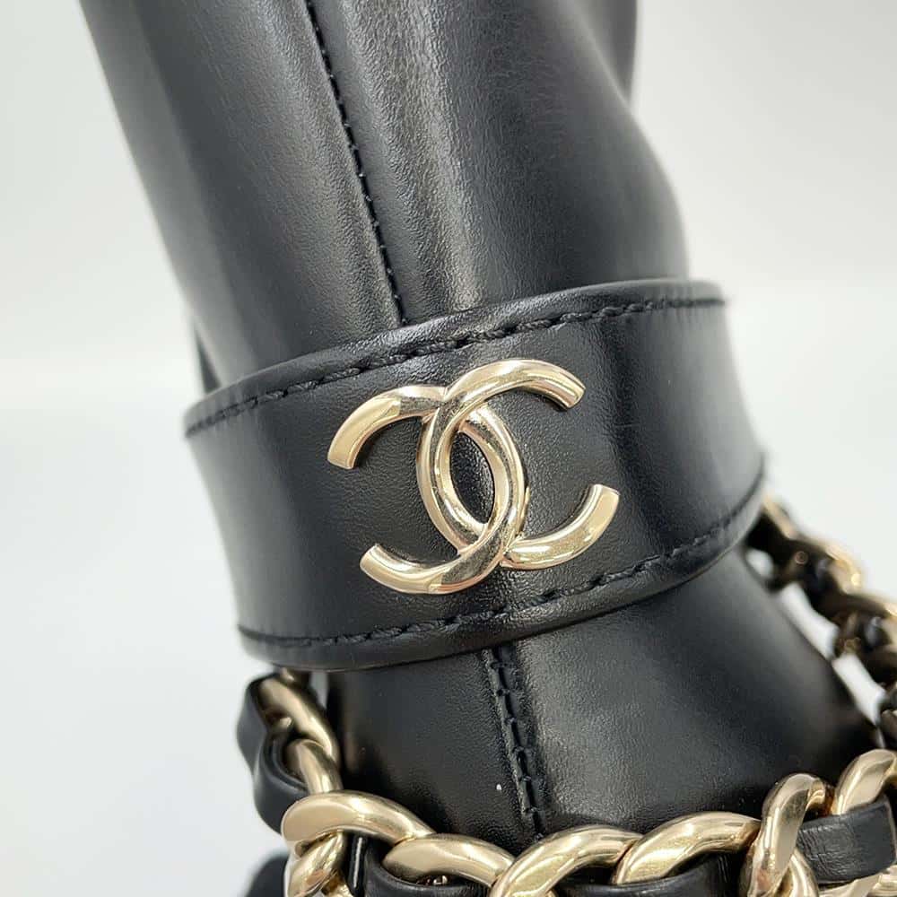 CHANEL chain long boots BlackG39171 Leather