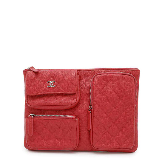 CHANEL Multi-pocket business bag Red Caviar Leather