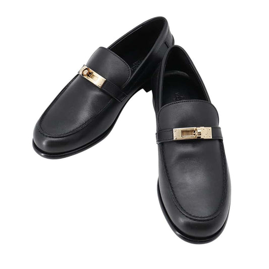 HERMES Mocassins Loafers Destin Black Leather Size 36H