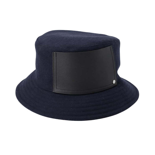 HERMES Philip Bucket Hat Size 58 Navy/Black Wool 100% Leather