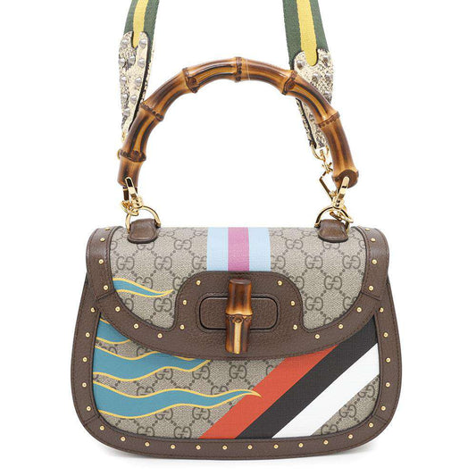 GUCCI GG Supreme Bamboo 2WAY Top Handle Bag Brown/Multicolor679632 PVC Leather Size Medium