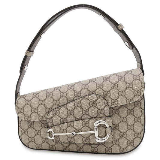 GUCCI Horsebit 1955 GG Supreme Shoulder Bag Beige/Brown764155 PVC Leather