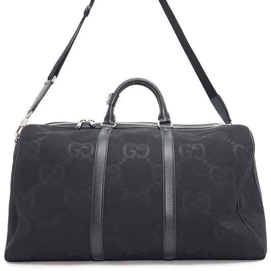 GUCCI Jumbo GG Duffle Travel Bag Black739625 Canvas Leather