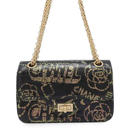 CHANEL 2.55 ChainShoulder Bag BlackAS0874 Embossed Leather