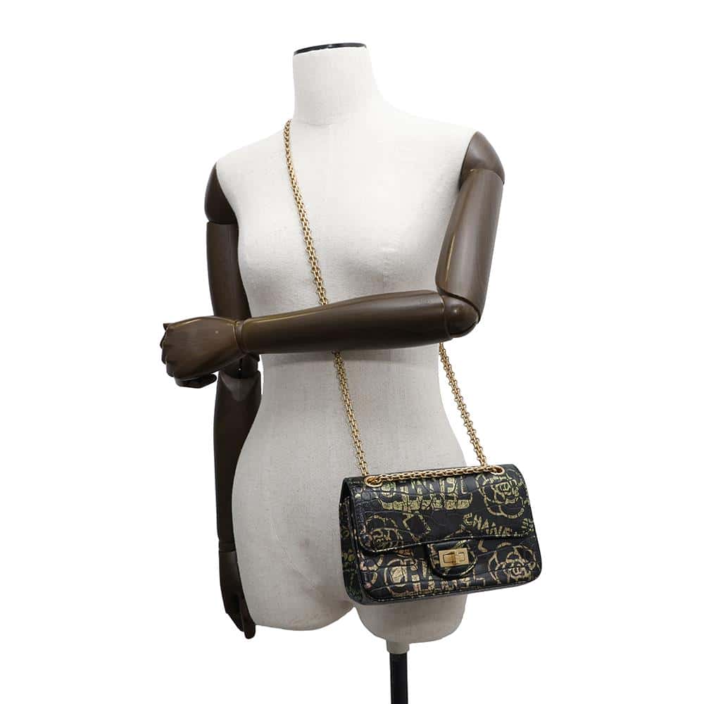 CHANEL 2.55 ChainShoulder Bag BlackAS0874 Embossed Leather