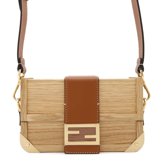 FENDI Baguette Trunk Shoulder Bag Natural7VA507 Wood Leather