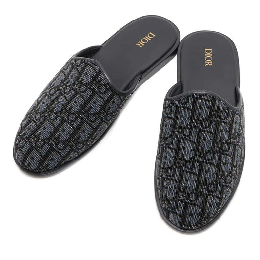 Dior Oblique slippers Navy/Black3SV097ZCC Beads Leather Size 41 1/2