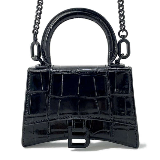 BALENCIAGA Hourglass Mini Bag Black664676 Embossed Leather Size XS