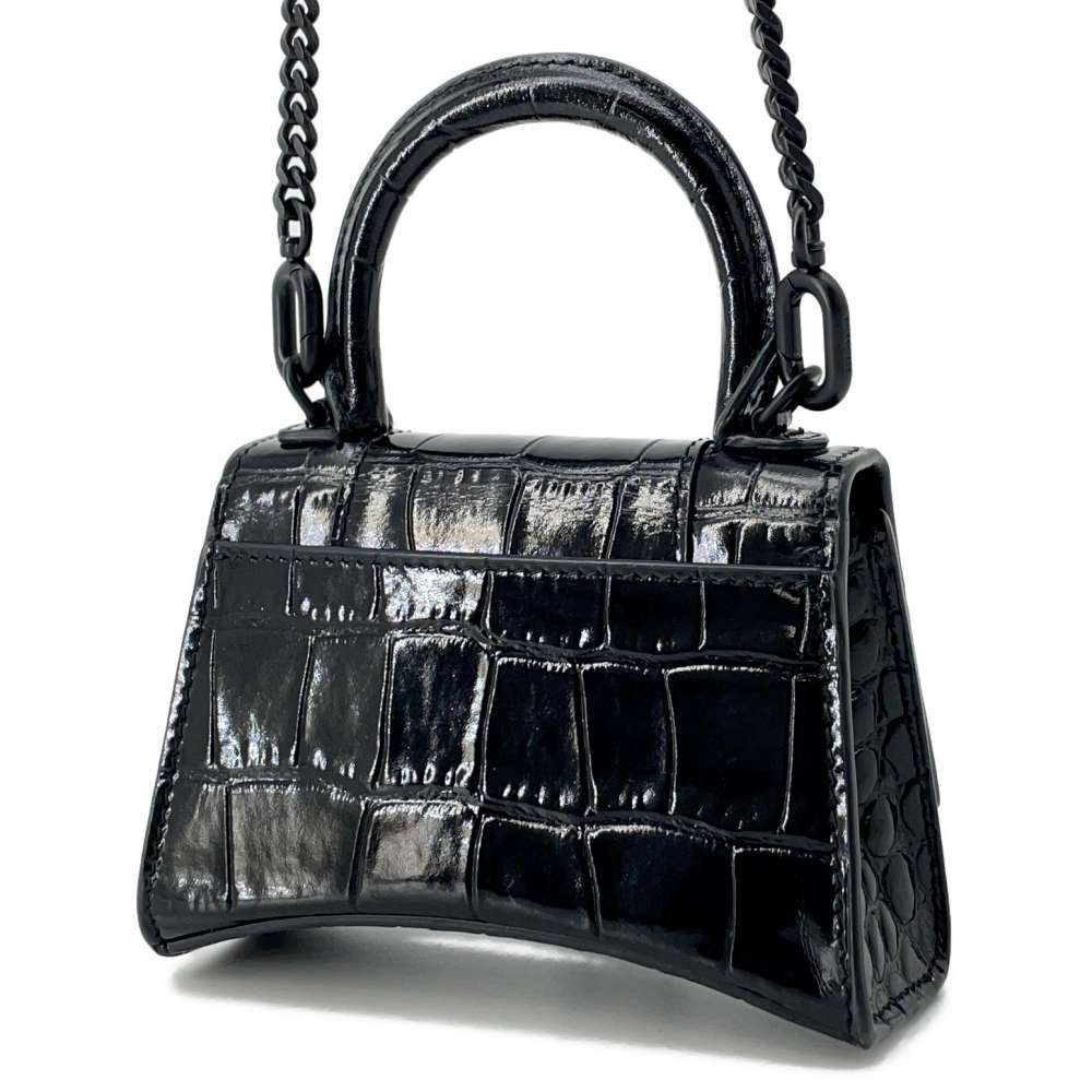 BALENCIAGA Hourglass Mini Bag Black664676 Embossed Leather Size XS