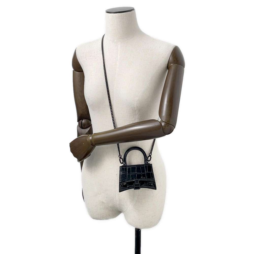 BALENCIAGA Hourglass Mini Bag Black664676 Embossed Leather Size XS