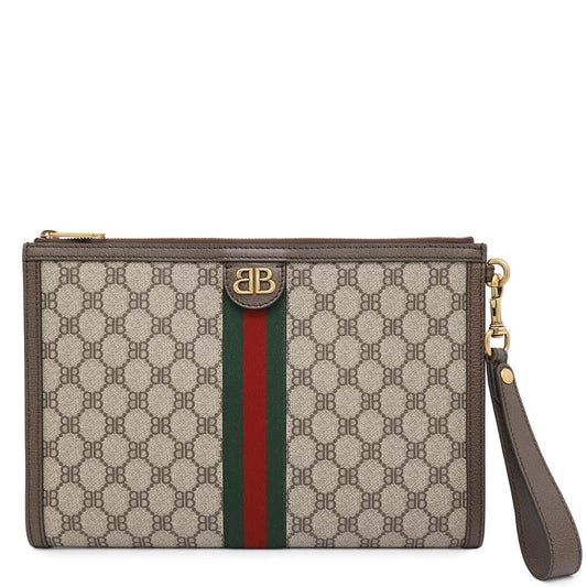 BALENCIAGA GUCCICollaboration The Hacker Project Clutch Bag Beige/Brown680382 GG SupremeCanvas Leather