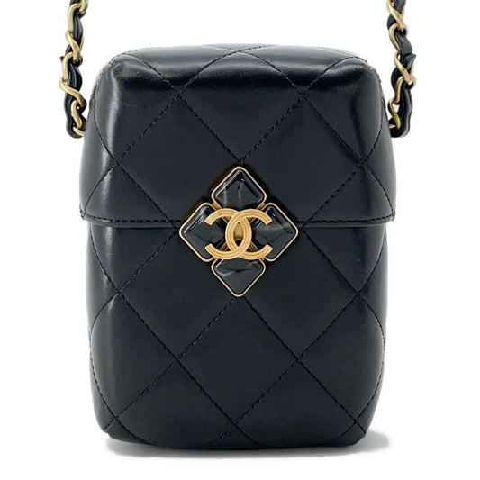 CHANEL Matelasse CC Logo Box ChainShoulder BlackAS2635 Lambskin