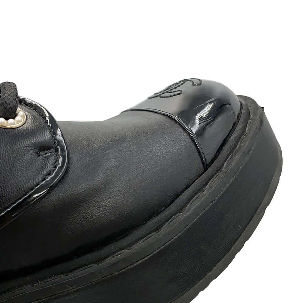 CHANEL CCCC Logo lace-up boots BlackG33169 Leather Enamel Size 37 1/2C