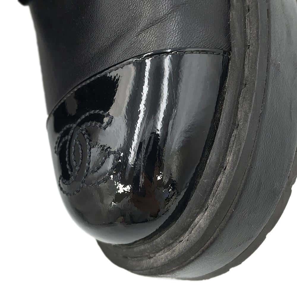 CHANEL CCCC Logo lace-up boots BlackG33169 Leather Enamel Size 37 1/2C