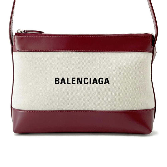 BALENCIAGA logo Canvas Cross Body Bag Beige/Bordeaux639497 Canvas Leather