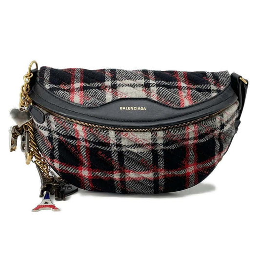 BALENCIAGA Logo Crossbody Bag Black/Red518163 Wool  Leather